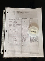 Sample log in plastic sleeve with wafer carrier.